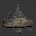 Ancient Weapon Helmet Metal Construction With Pointed Top Engraved Design And Colorful Fabric Wrapped Around