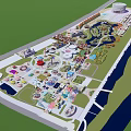 Themed Children's Play Area With Various Rides Green Spaces And Water Features