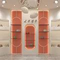 Handbag Boutique Interior Design With Orange Decor Panels Central LOGO And Display Shelves