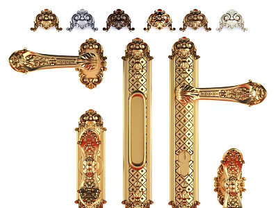 Ornate Golden Door Handles With Intricate Carved Patterns And Classic Vintage Decorative Design 3d model
