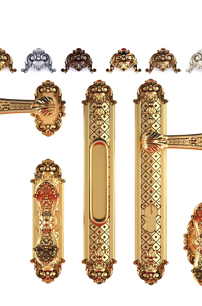 Ornate Golden Door Handles With Intricate Carved Patterns And Classic Vintage Decorative Design 3d model