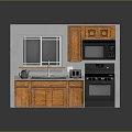 Modern Wooden Kitchen Setup With Sink Microwave Oven Stove And Cabinets