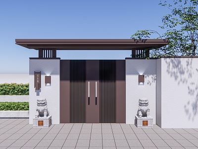 New Chinese Courtyard Door Villa Door Garden Door Iron Door Entrance Door 3d model