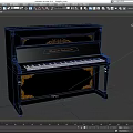 Elegant Black Upright Piano With Ornate Carvings On Green Background