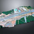 Highway Infrastructure Design With Multiple Lanes Green Landscaping And Access Roads