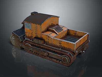 Old Style Tracked Truck Featuring Rustic Orange Cab And Metal Cargo Bed 3d model