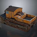Old Style Tracked Truck Featuring Rustic Orange Cab And Metal Cargo Bed