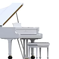 White Grand Piano With Open Lid And Matching Stool For Musical Instruments