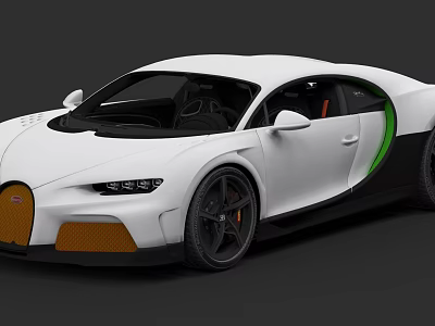 White Luxury Sports Car With Green Accent Stripe Orange Grille And Black Wheels 3d model