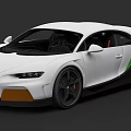 White Luxury Sports Car With Green Accent Stripe Orange Grille And Black Wheels