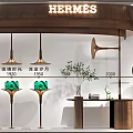 Elegant Luxury Hermes Shop Window Display With Green Dress And Green Items On Display Stands