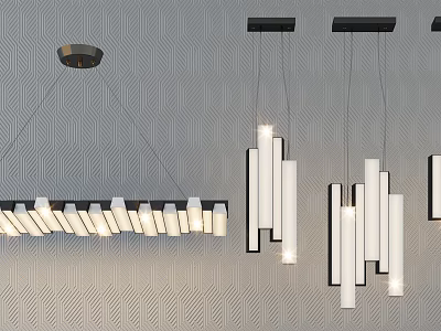 Modern Pendant Lights Design For Interior With Black Frame White Shades And Geometric Wall 3d model