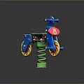 Kids Colorful Spring Rider With Blue Body Yellow Wheels And Red Details