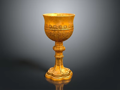 Elegant Golden Goblet With Intricate Carved Patterns And Sturdy Base Design 3d model