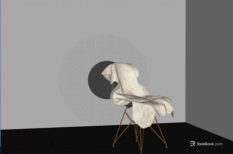 White Upholstered Accent Chair With Brass Metal Legs In Gray Textured Wall And Dark Floor 3d model 