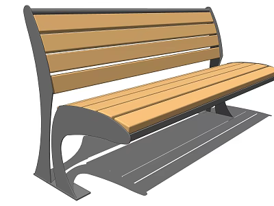 Modern Landscape Bench With Wooden Slats And Metal Frame Design 3d model