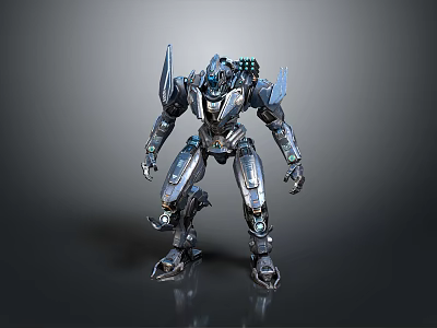 Futuristic Mechanical Robot Character With Silver Metallic Armor And Detailed Robotic Limbs 3d model