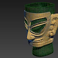 Golden Decorative Head Sculpture With Blue Eyes Prominent Ears And Blue Base