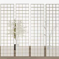 Modern Glass Grid Room Divider For Interior Living Space With Decorative Plants