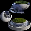 Modern Garden Ornaments With Circular Waterfall Feature And Green Grass Decor Design