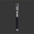 Long Shaft Metal Weapon With White And Gray Segmented Design Elements