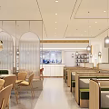 Modern Restaurant Interior With Arched Partitions Pendant Lights Booth Seats And Dining Tables