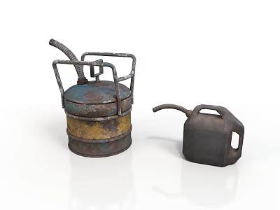 Vintage Rusty Oil Cans With Metal Handles And Flexible Spouts 3d model