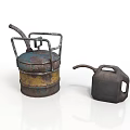 Vintage Rusty Oil Cans With Metal Handles And Flexible Spouts