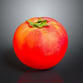 Fresh Ripe Glossy Red Tomato With Green Stem On Gray Background