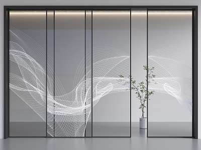 Gradient glass partition wire-clamped glass sliding door glass sliding door office partition office sliding door 3d model