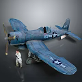 Blue Military Airplane Model With Propeller Number 92 Star Emblem And White Uniform Figure