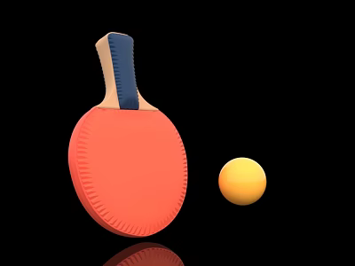 Inflatable Table Tennis Racket With Yellow Ball On Black Background For Sports Use 3d model