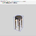 Modern Bar Stool With Plaid Patterned Cushion Dark Wooden Legs And Gold Metal Rings
