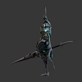 Elaborate Fantasy Armored Warrior Character with Green Gold Armor Sword and Shield