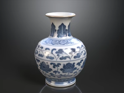 Blue And White Ceramic Vase With Intricate Floral Patterns Decorative Design 3d model