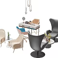 Modern Table And Chair Set With Armchairs Side Tables And Decorative Plants