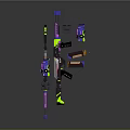 Colorful Toy Weapons with Multiple Assembled Parts in Vibrant Pink Blue Green and Black