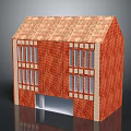 Two Story Red Brick House With Brown Tiled Roof And Front Windows And Entrance