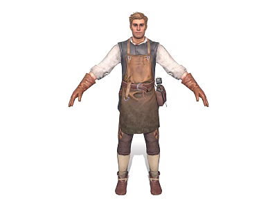 Game Movie Character In Medieval Style White Long Sleeve Shirt Brown Leather Apron And Gloves 3d model