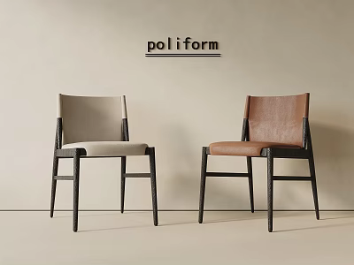 Poliform Modern Dining Chairs With Beige And Brown Upholstery And Black Wooden Legs 3d model