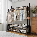 Modern Black Clothing Rack with Hanging Clothes Shoes Bags and Storage in Bedroom