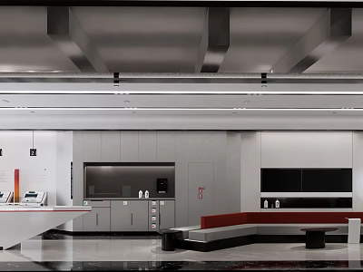Modern Service Hall Interior With Service Desks And Waiting Areas 3d model