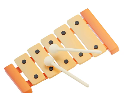 Wooden Xylophone Musical Instrument with Colorful Keys and White Mallets for Kids 3d model