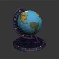 Decorative World Globe With Illuminated Base And Wave Pattern Details