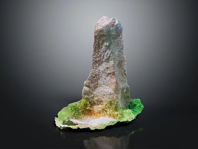 Rustic Wooden Stone Decorative Ornament With Tall Vertical Structure And Green Mossy Base 3d model