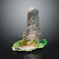 Rustic Wooden Stone Decorative Ornament With Tall Vertical Structure And Green Mossy Base