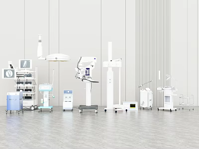 Modern Medical Devices In Operating Room With Surgical Lights X-Ray Machines And Monitoring Equipment 3d model