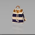Stylish Bucket Bag With White Navy Orange Stripes Leather Handle And Drawstring Closure