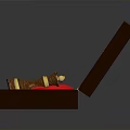 Elegant Wooden Box Open With Red Lining Containing Two Scepters And Golden Crown On Lid