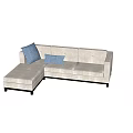 L Shaped Beige Sectional Sofa With Blue Cushions In Modern Bright Interior 3d model